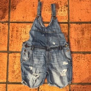 Zara Distressed Denim Short Overalls - Light Blue